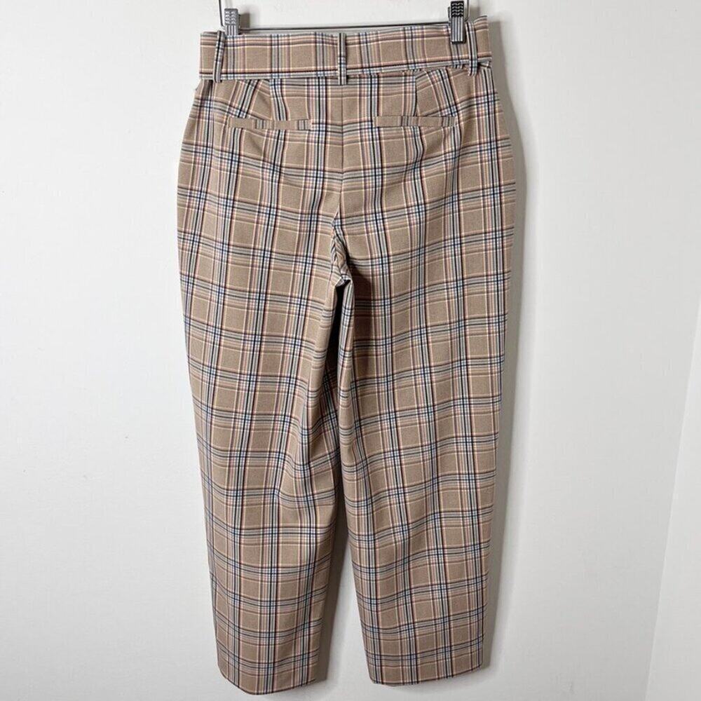 A New Day Womens Trouser Pants 2 High-Rise Brown Plaid Belted Tie Waist Straight - Picture 5 of 8